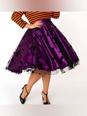 Unique Vintage Purple Halloween Bats Skirt 4X (fits 2X)